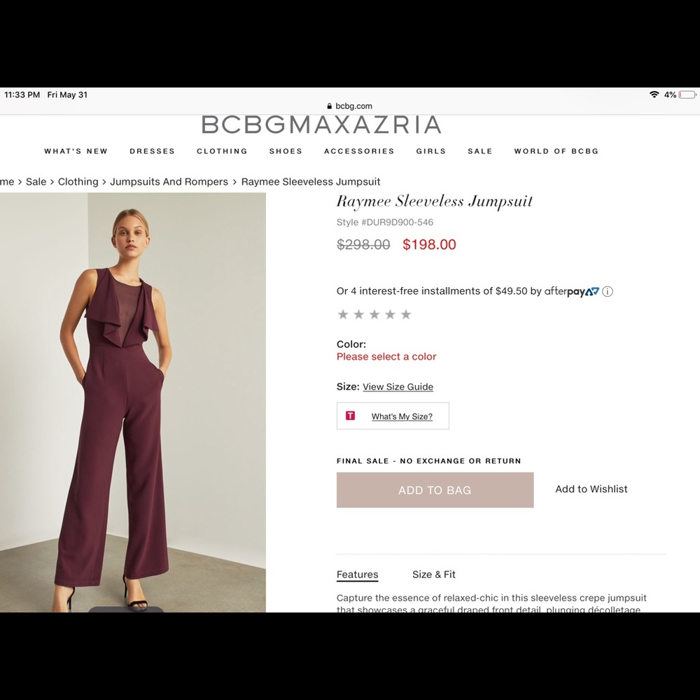 NWT BCBG Raymee Jumpsuit sz Large - Picture 3 of 3